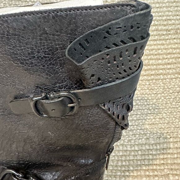 NWT I.N.K. Moto distressed crackle effect buckle leather boots Italy sz 37 - Picture 11 of 14
